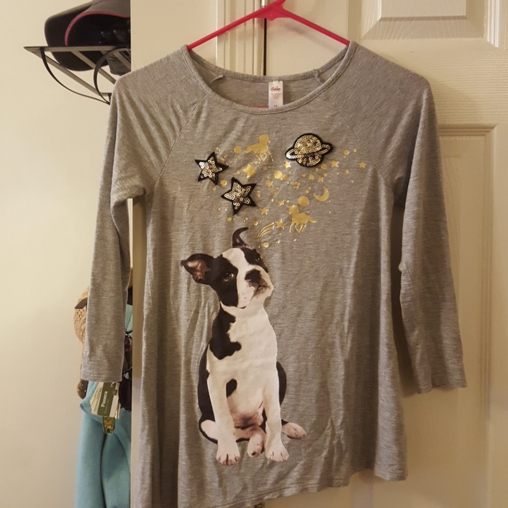 Justice size 10 Gray shirt with Boston terrier